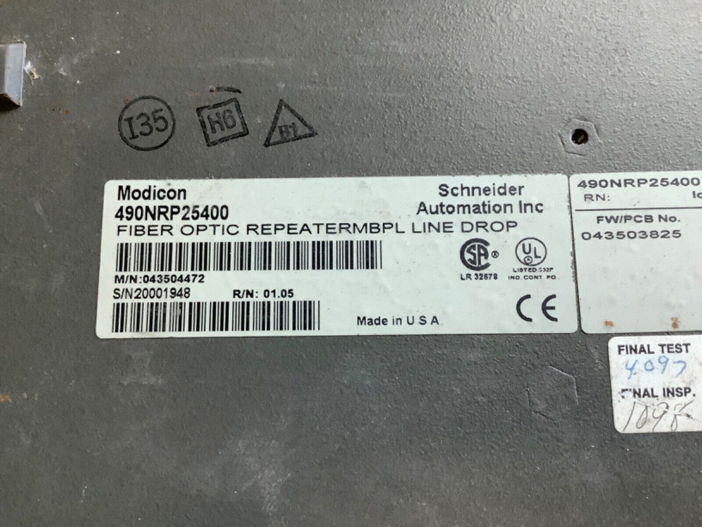 MODICON 490NRP25400 FIBER OPTIC LINE DROP REPEATER MODULE 678