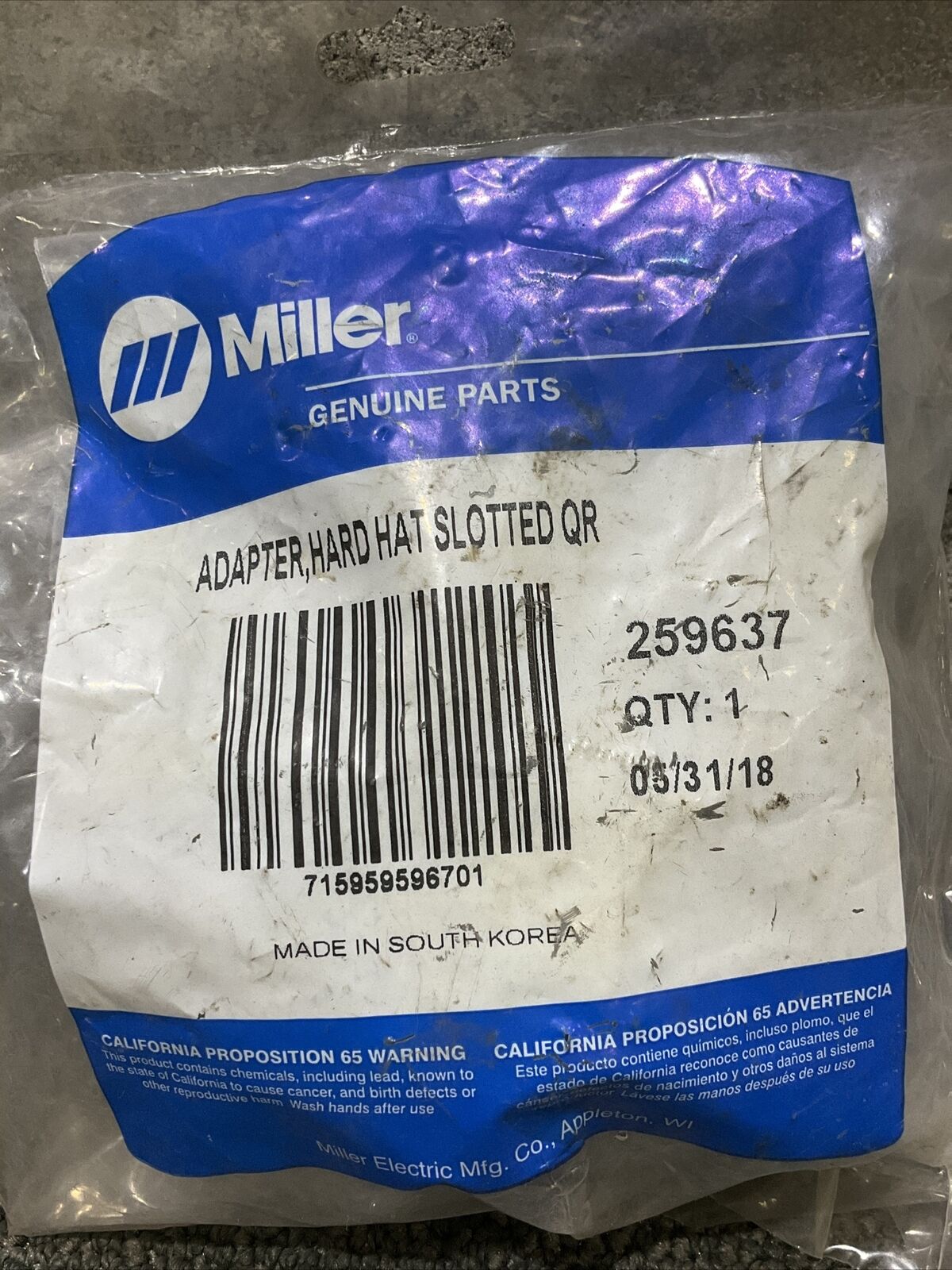 MILLER 259637 HARD HAT SLOTTED QR ADAPTER 222 LOT OF 2