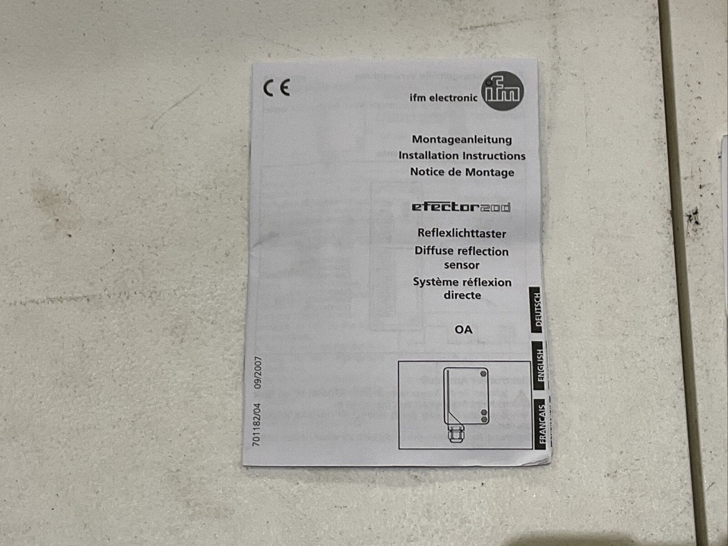 IFM EFECTOR 200 OA3500 DIFFUSE REFLECTION SENSOR 222