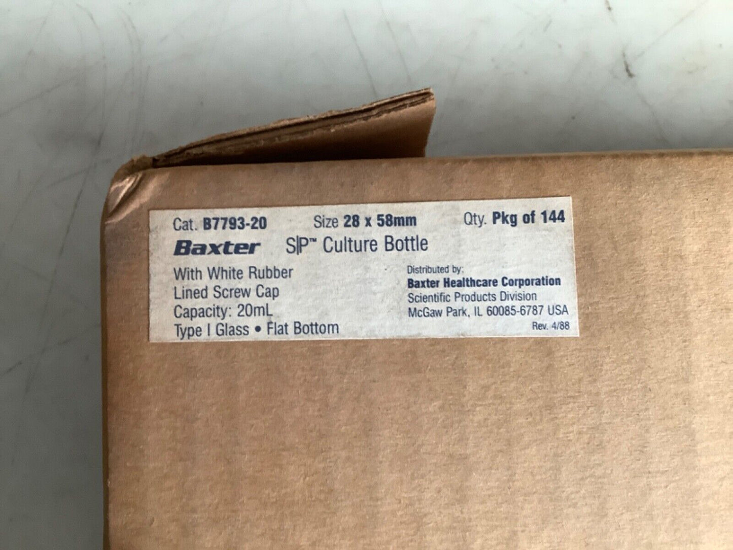 BAXTER B7793-20 CULTURE BOTTLES GLASS 20ML 28 X 58MM - QTY 144
