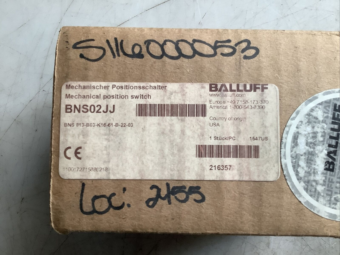 BALLUFF BNS02JJ MECHANICAL POSITION SWITCH 999