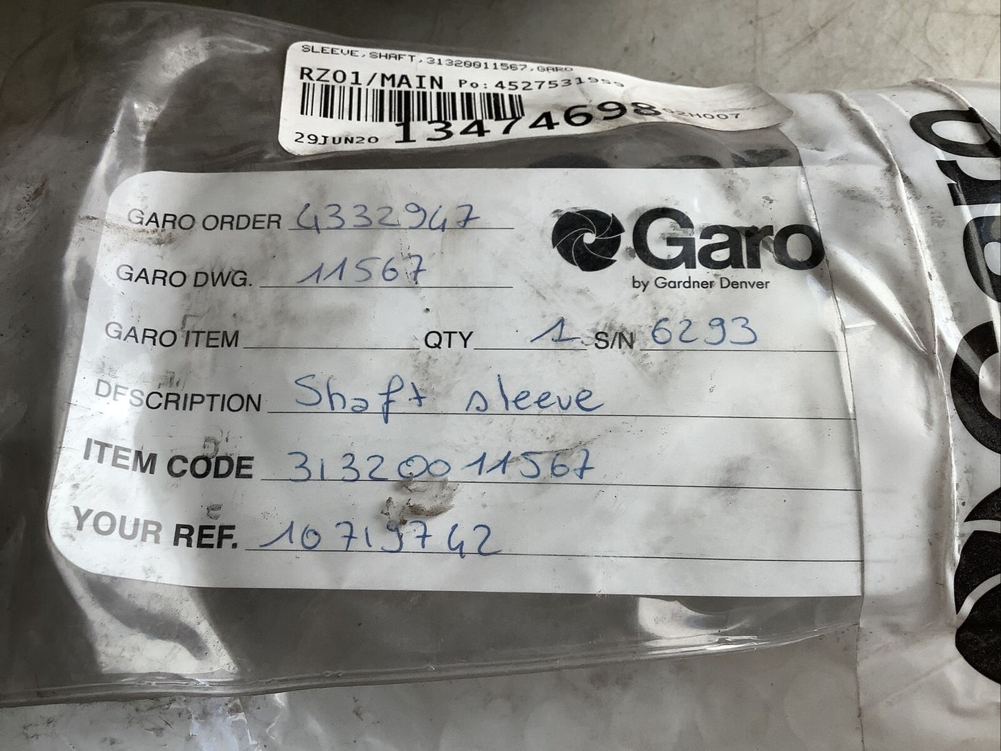 GARO 11567 31320011567 SHAFT SLEEVE 678