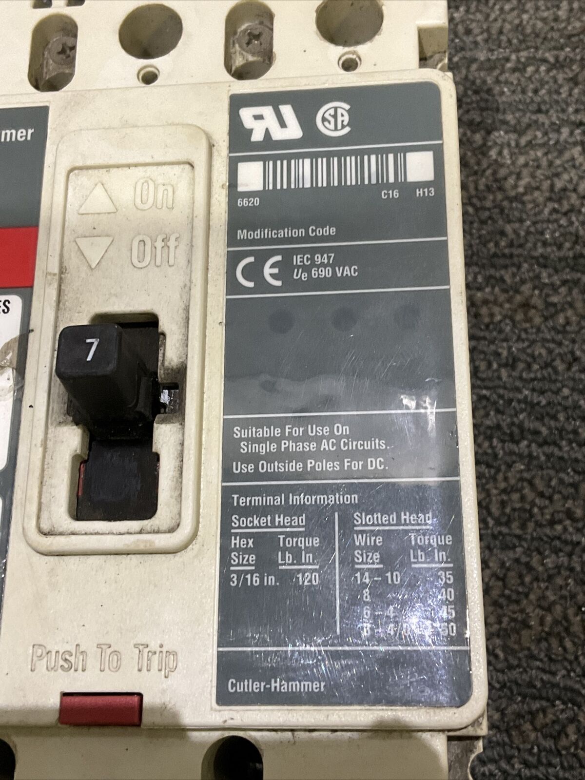 CUTLER HAMMER HMCP HMCP007COC CIRCUIT BREAKER 7 AMP 3 POLE 600VAC-250VDC 678