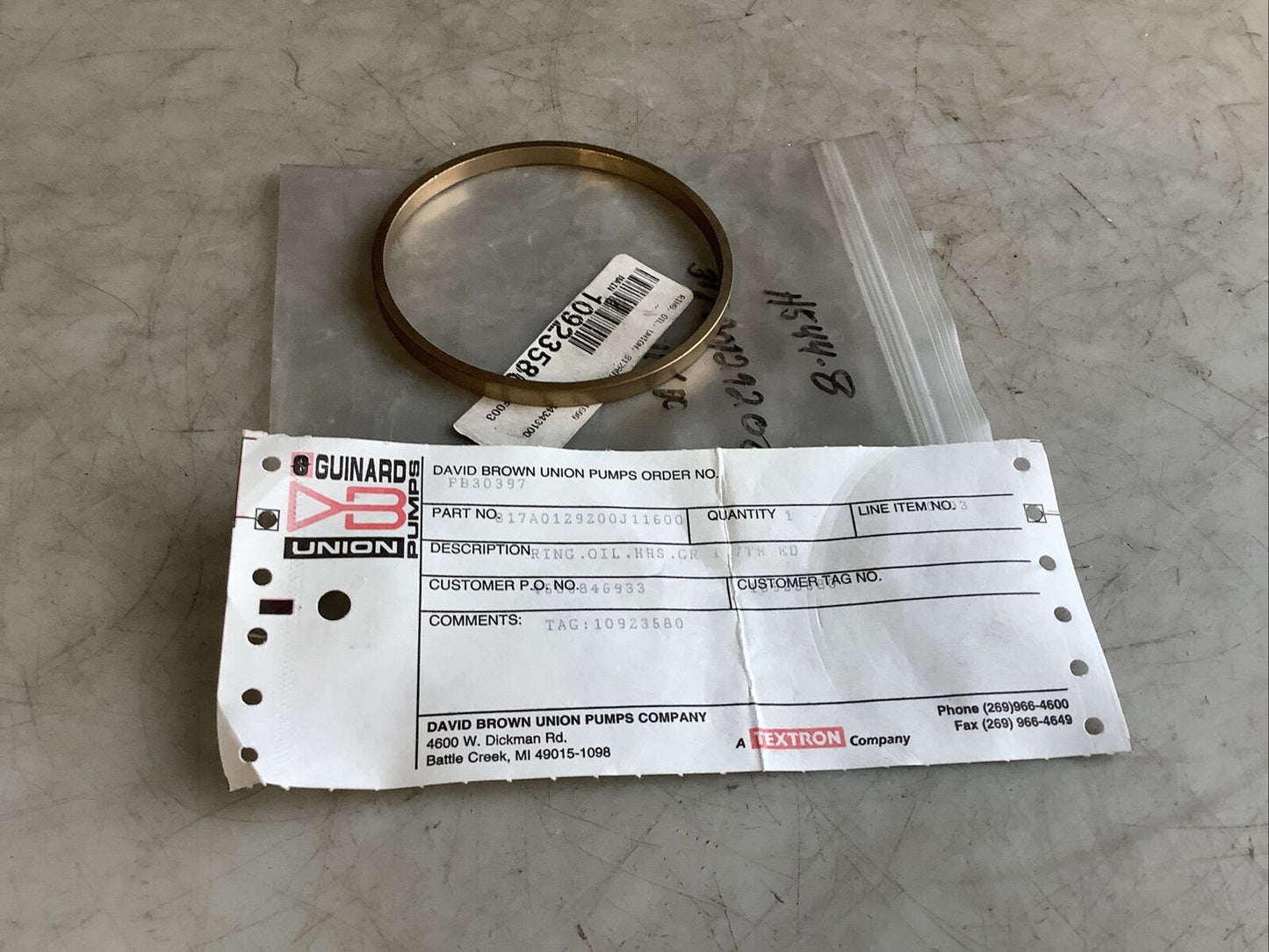 DAVID BROWN UNION PUMPS 817A0129200J11600 OIL RING 678