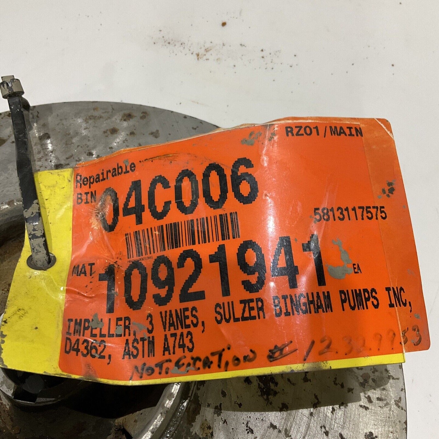 SULZER BINGHAM PUMP D4362 IMPELLER 3 VANE ASTM A743 678
