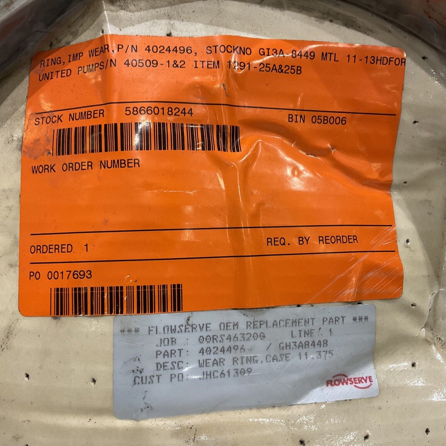 FLOWSERVE 4024496 GH3A8448 IMPELLER WEAR RING 678 LOT OF 2