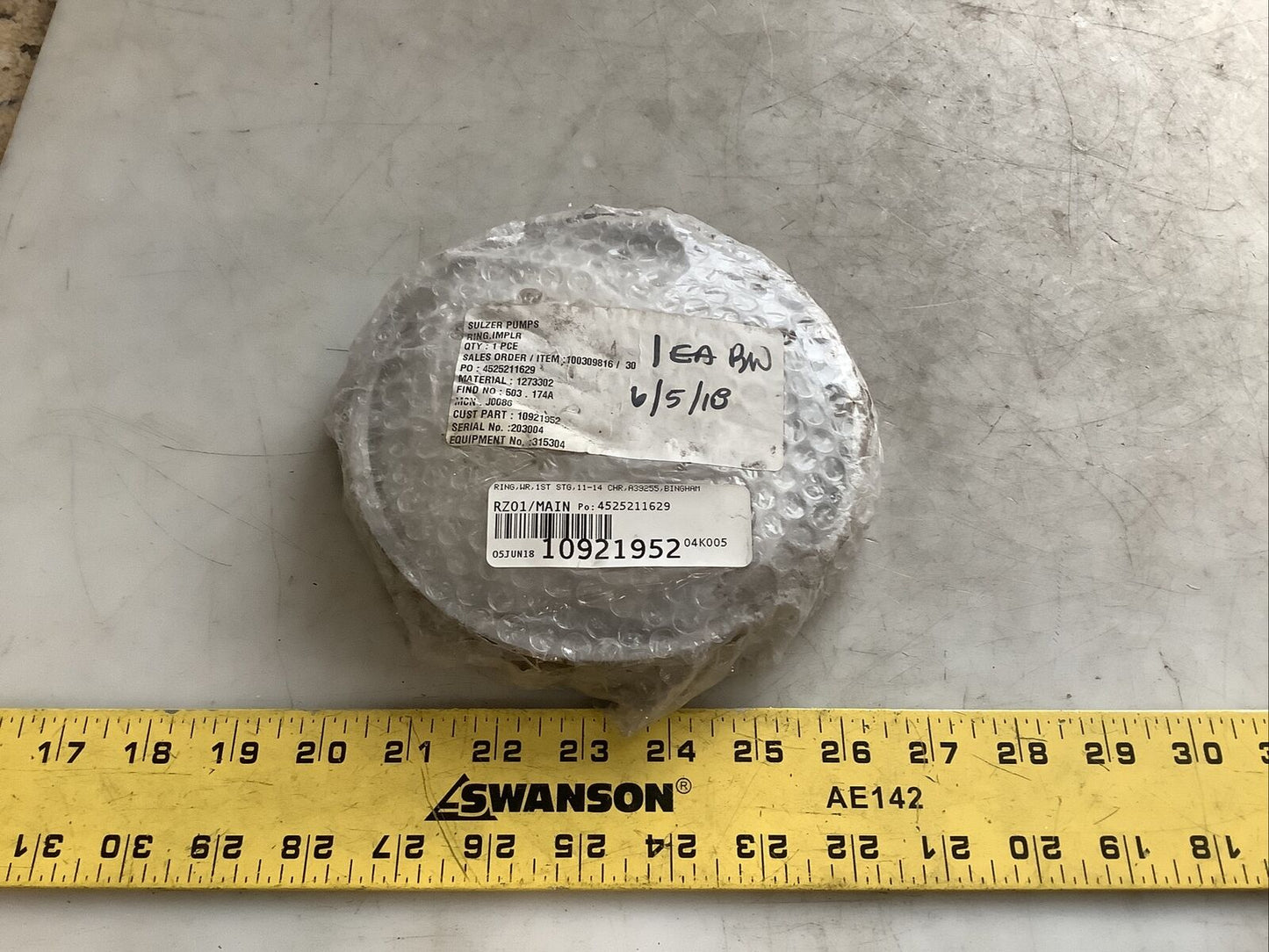 SULZER PUMPS 10921952 IMPELLER RING 1273302 A14073A 678