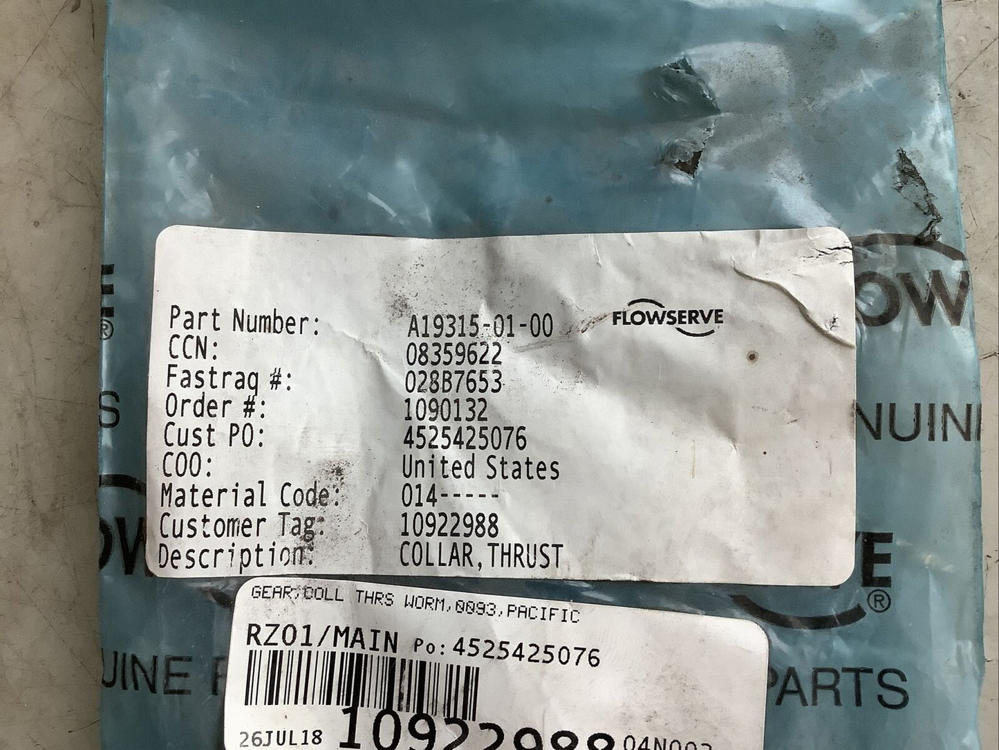 FLOWSERVE A19315-01-00 THRUST COLLAR 678