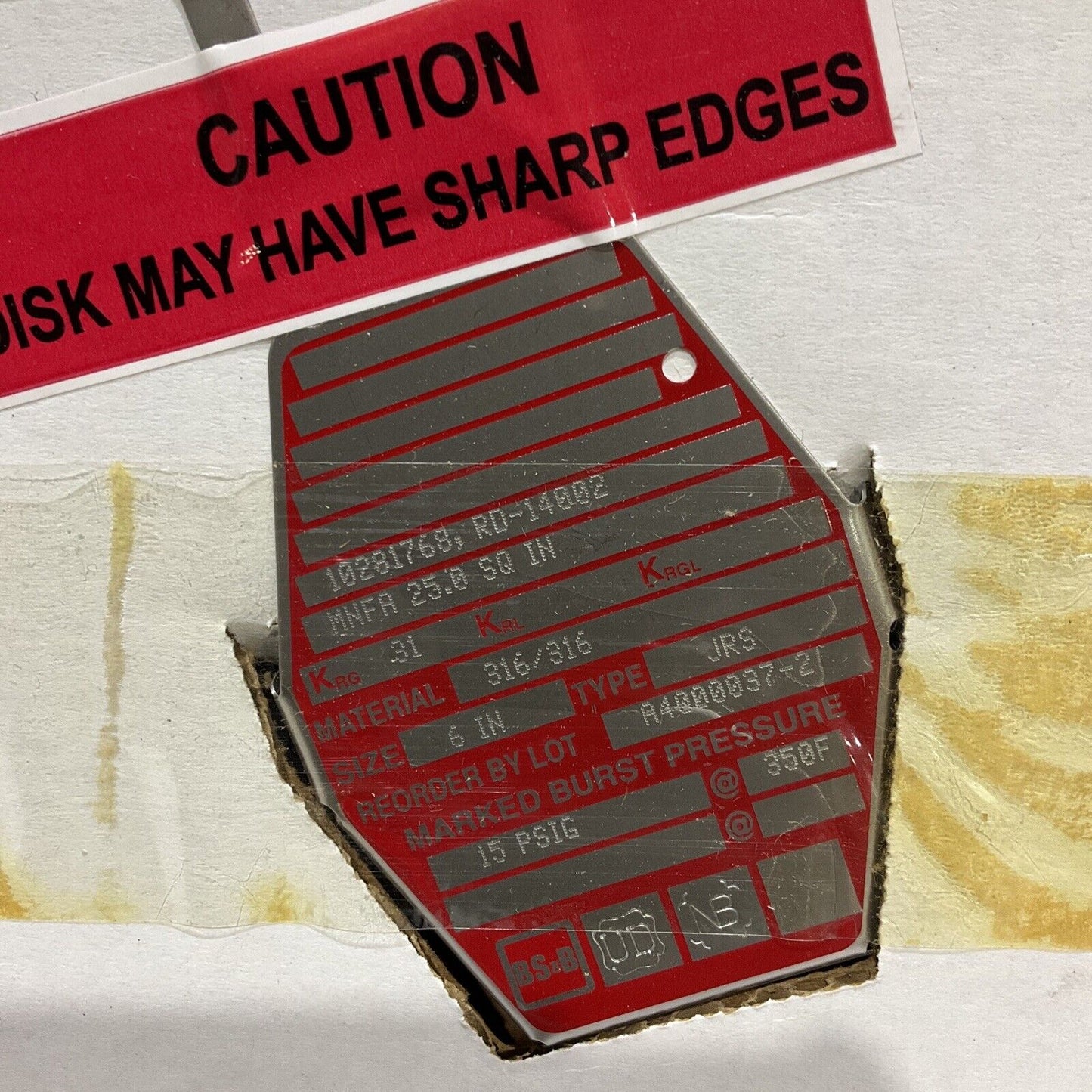 BS&B 10281768 RD-14002 A4000037-2 RUPTURE DISK 6 IN JRS 15 PSIG 555