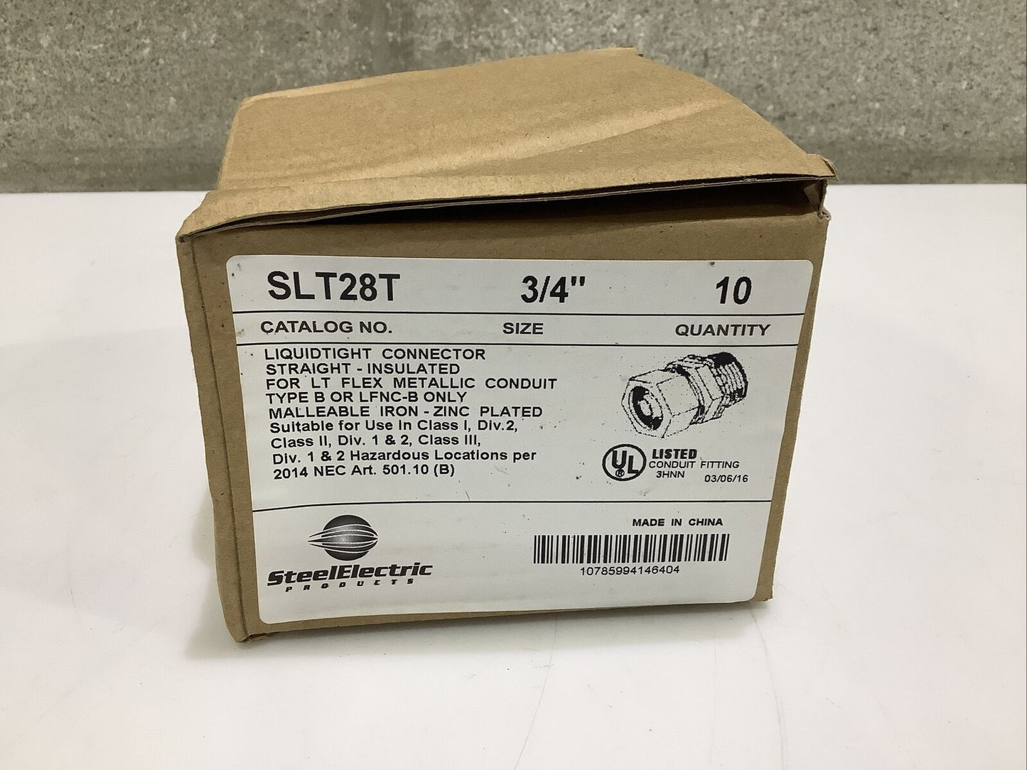 STEEL ELECTRIC SLT28T LIQUIDTIGHT CONNECTOR INSULATED 3/4IN - QTY 100 ECH BOX