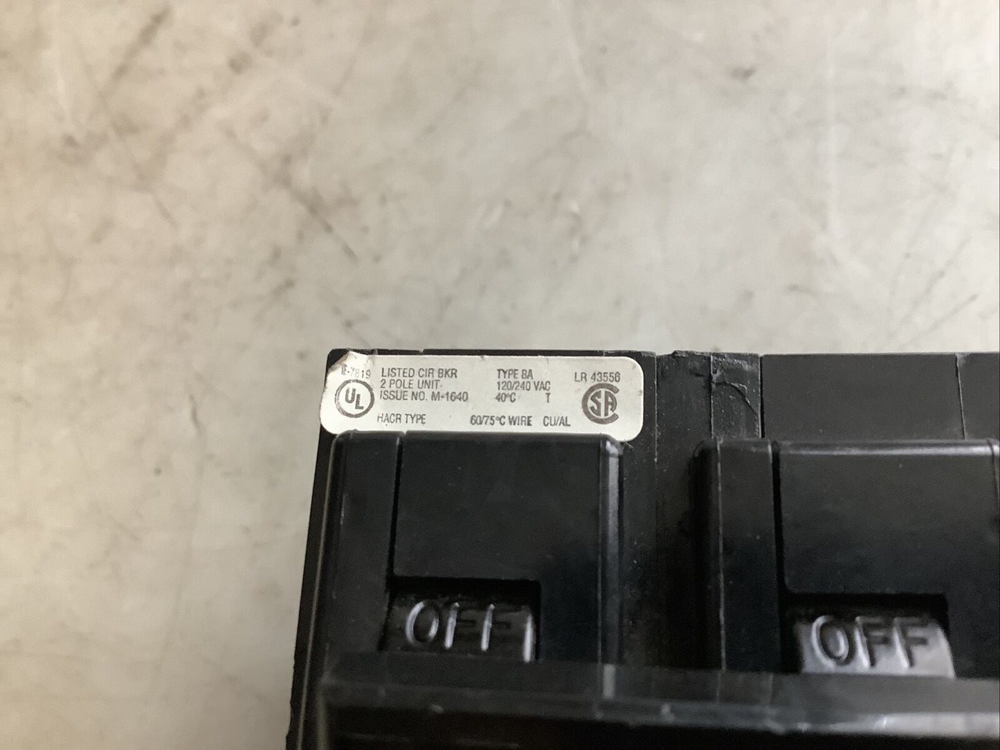WESTINGHOUSE M1640 CIRCUIT BREAKER 20A 2 POLE 476