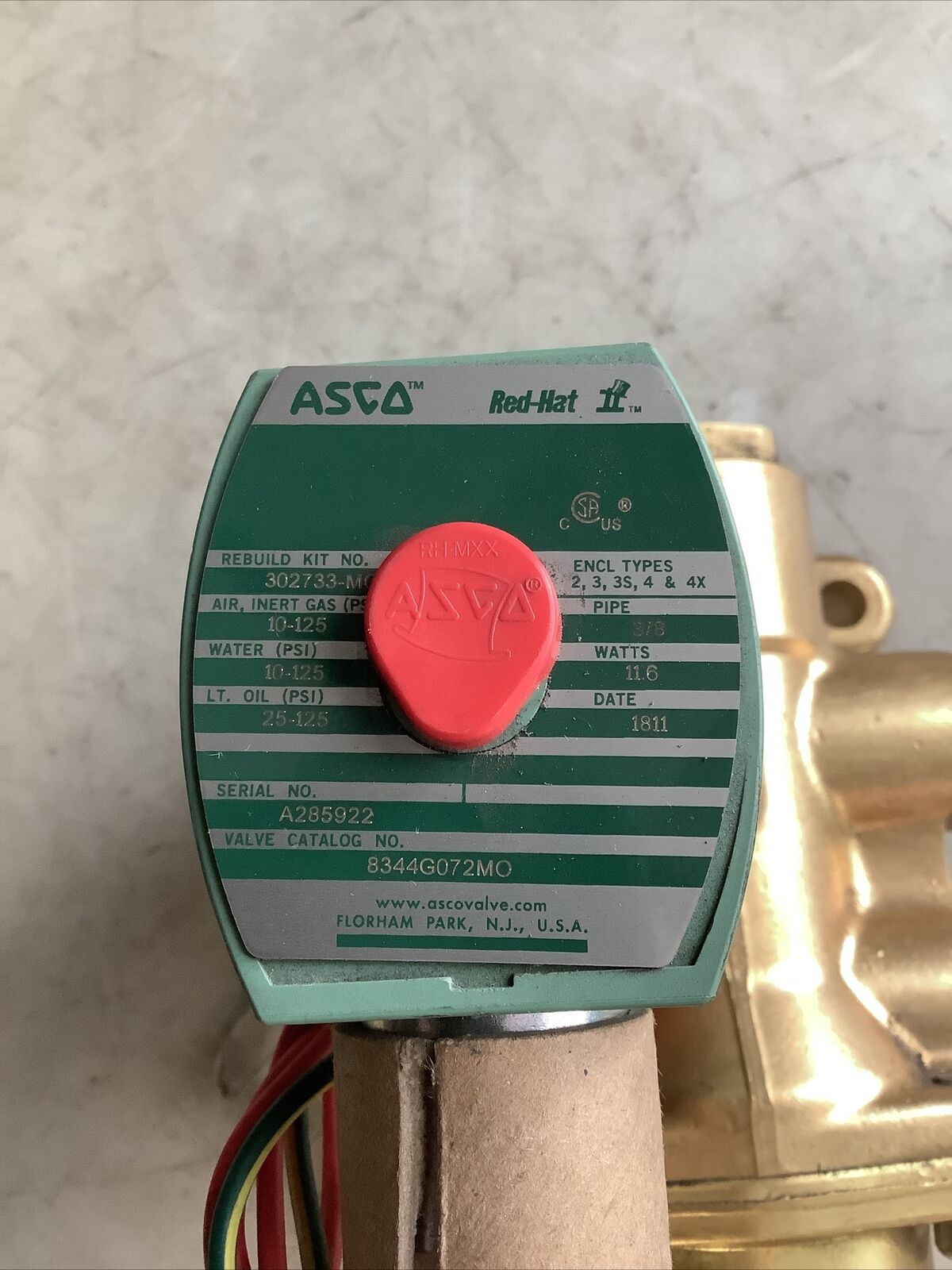 ASCO 8344G072MO SOLENOID VALVE BRASS BODY 4-WAY 3/8IN 476