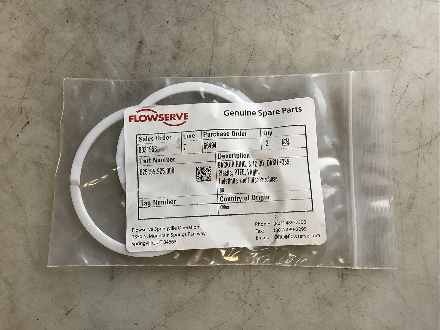 FLOWSERVE 025155.925.000 BACKUP RING 3.12IN OD DASH 335 PLASTIC PTFE 476 - QTY 2