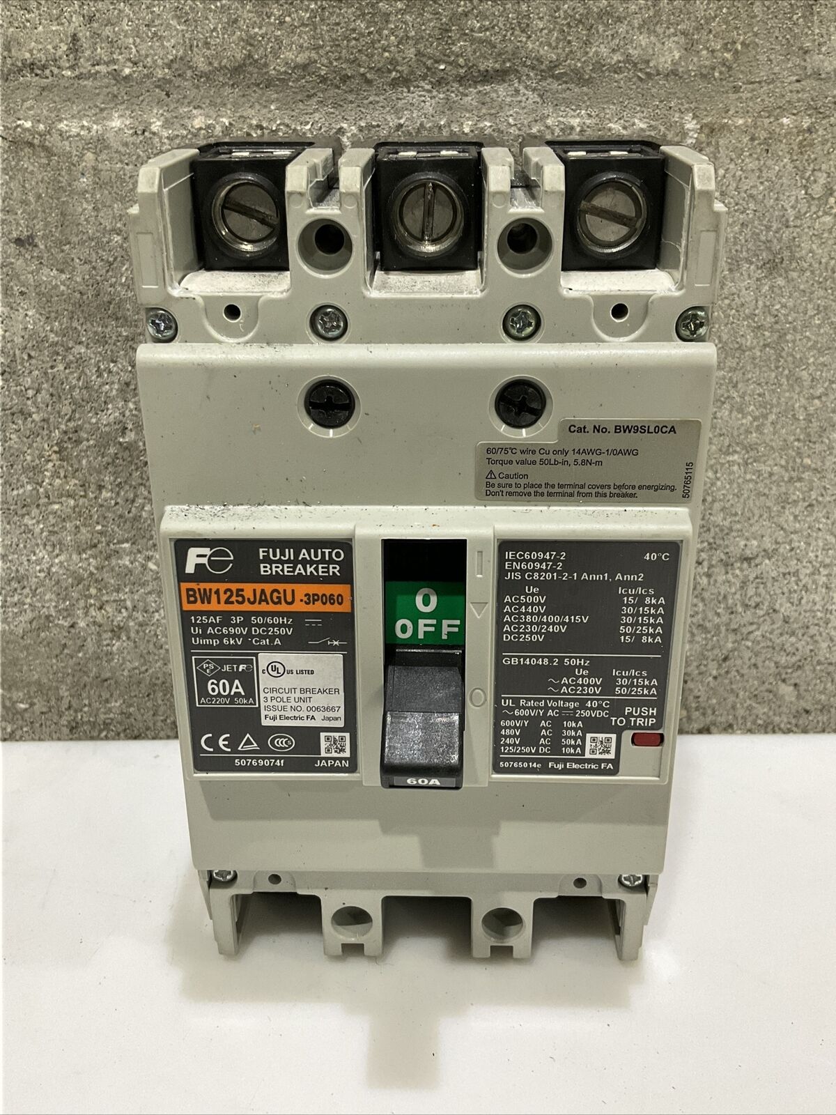 FUJI ELECTRIC BW125JAGU-3P060 BREAKER, BW9V0CA HANDLE, SCE12EL1206SSLP PANEL CDM