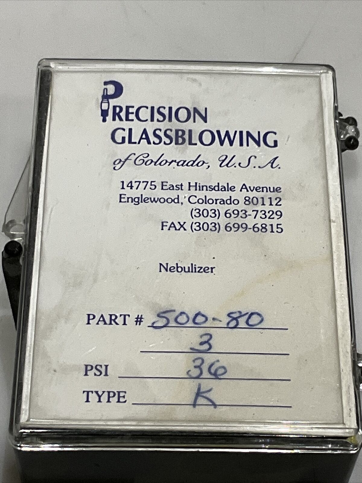 PRECISION GLASSBLOWING 500-80 3 CONCENTRIC 36 PSI TYPE K CDM