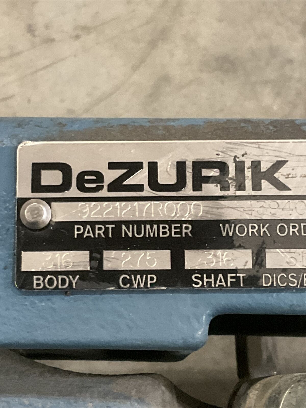 DEZURIK 9221217R000 BUTTERFLY GATE VALVE 6" 316 SS 373