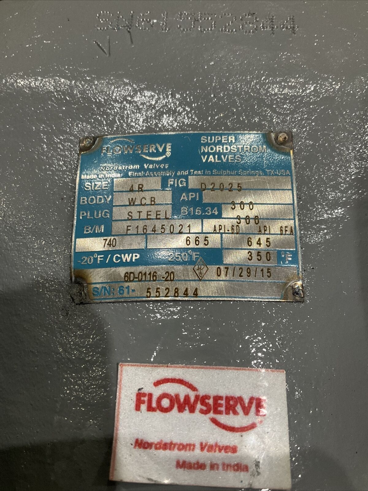 FLOWSERVE 4" F1645021 B16.34 300 SUPER GATE PLUG VALVE 4R 373