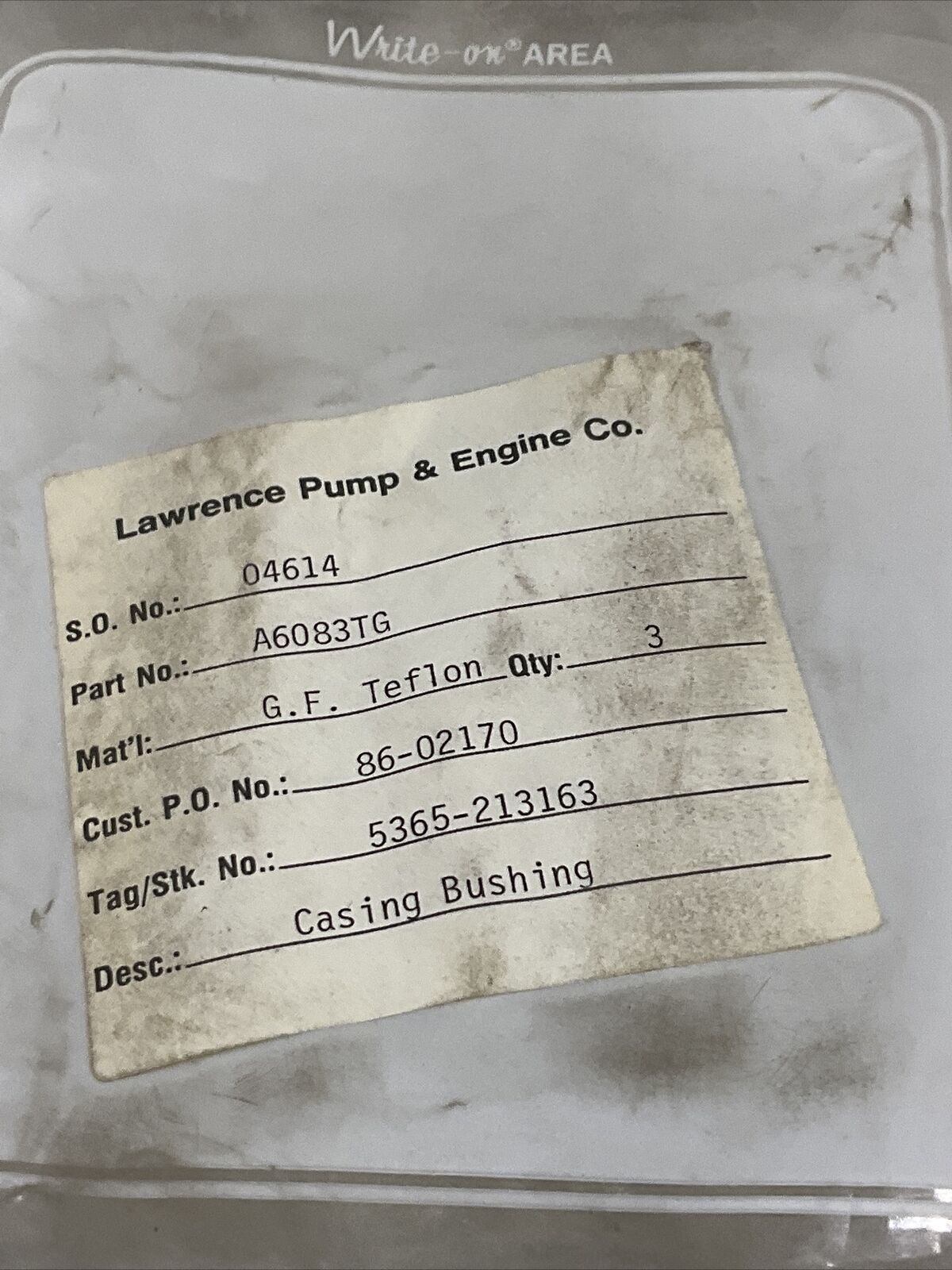 LAWRENCE PUMP A6083TG CASING BUSHING G.F. TEFLON LOT OF 2 373