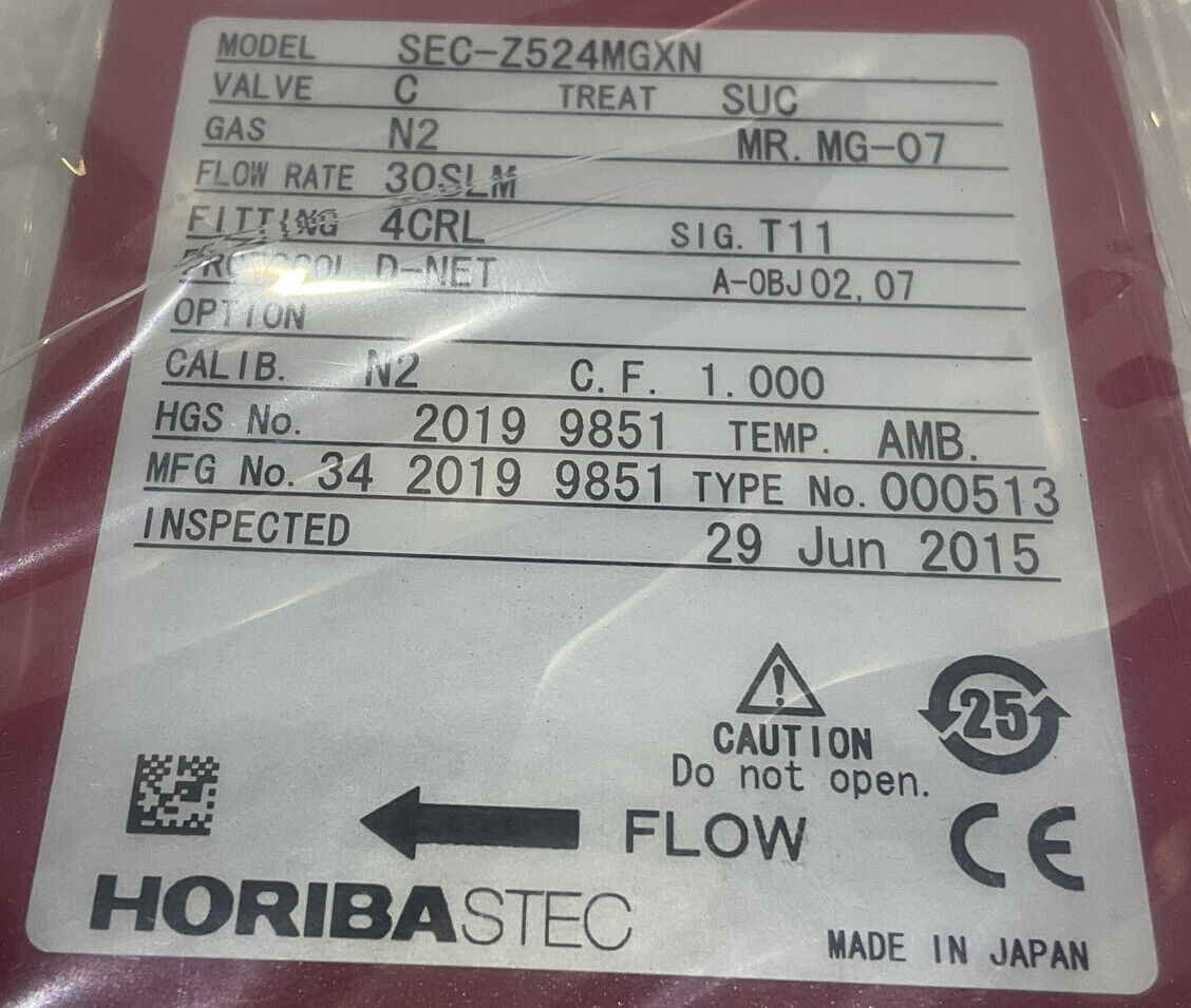 HORIBA STEC SEC-Z524MGXN MASS FLOW CONTROLLER/METER 30SLM N2 373
