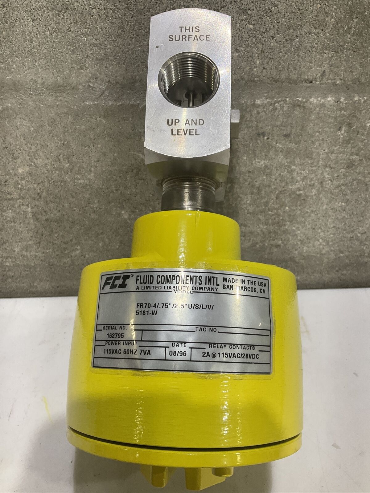 FCI FR70-4 FLOW SWITCH MONITOR .75” 2.5” S L V 5181-W 115VAC 60HZ 7VA 373