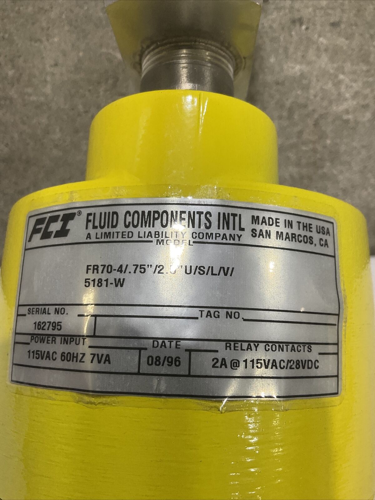 FCI FR70-4 FLOW SWITCH MONITOR .75” 2.5” S L V 5181-W 115VAC 60HZ 7VA 373