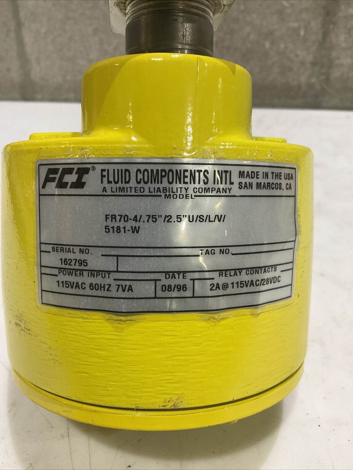 FCI FR70-4 FLOW SWITCH MONITOR .75” 2.5” S L V 5181-W 115VAC 60HZ 7VA 373