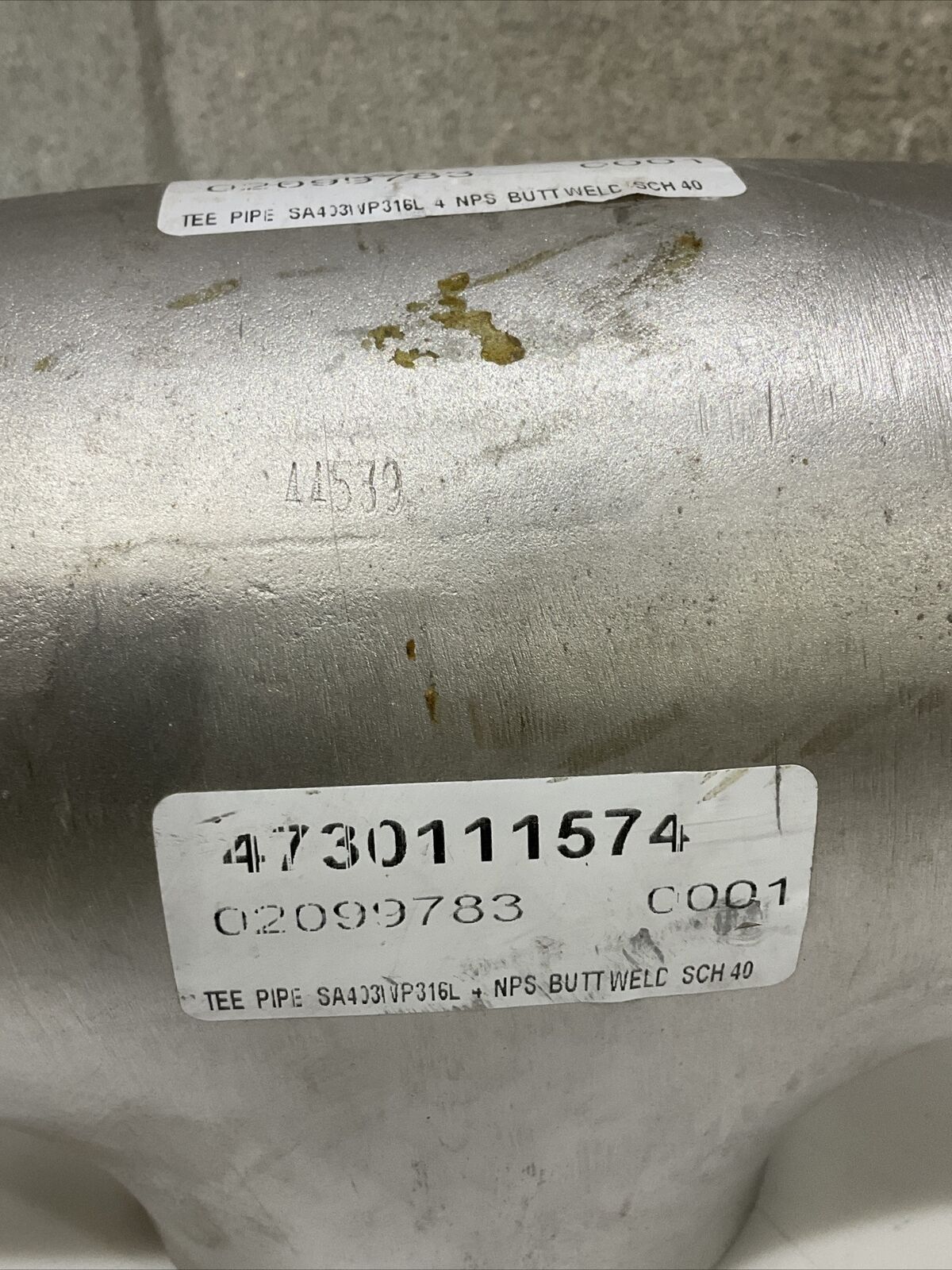 FLOWLINE BUTTWELD SA403 WP316L SCH40 STAINLESS TEE PIPE 4” .237” WALL 373