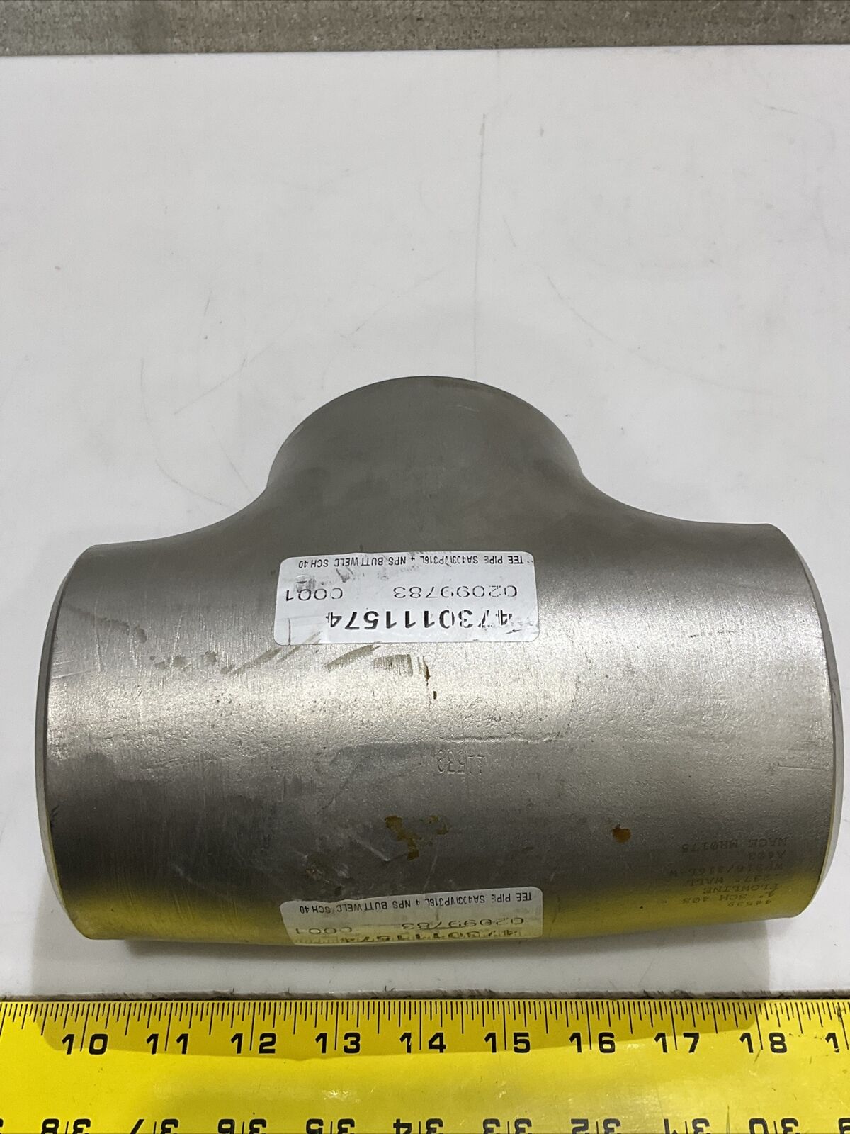 FLOWLINE BUTTWELD SA403 WP316L SCH40 STAINLESS TEE PIPE 4” .237” WALL 373