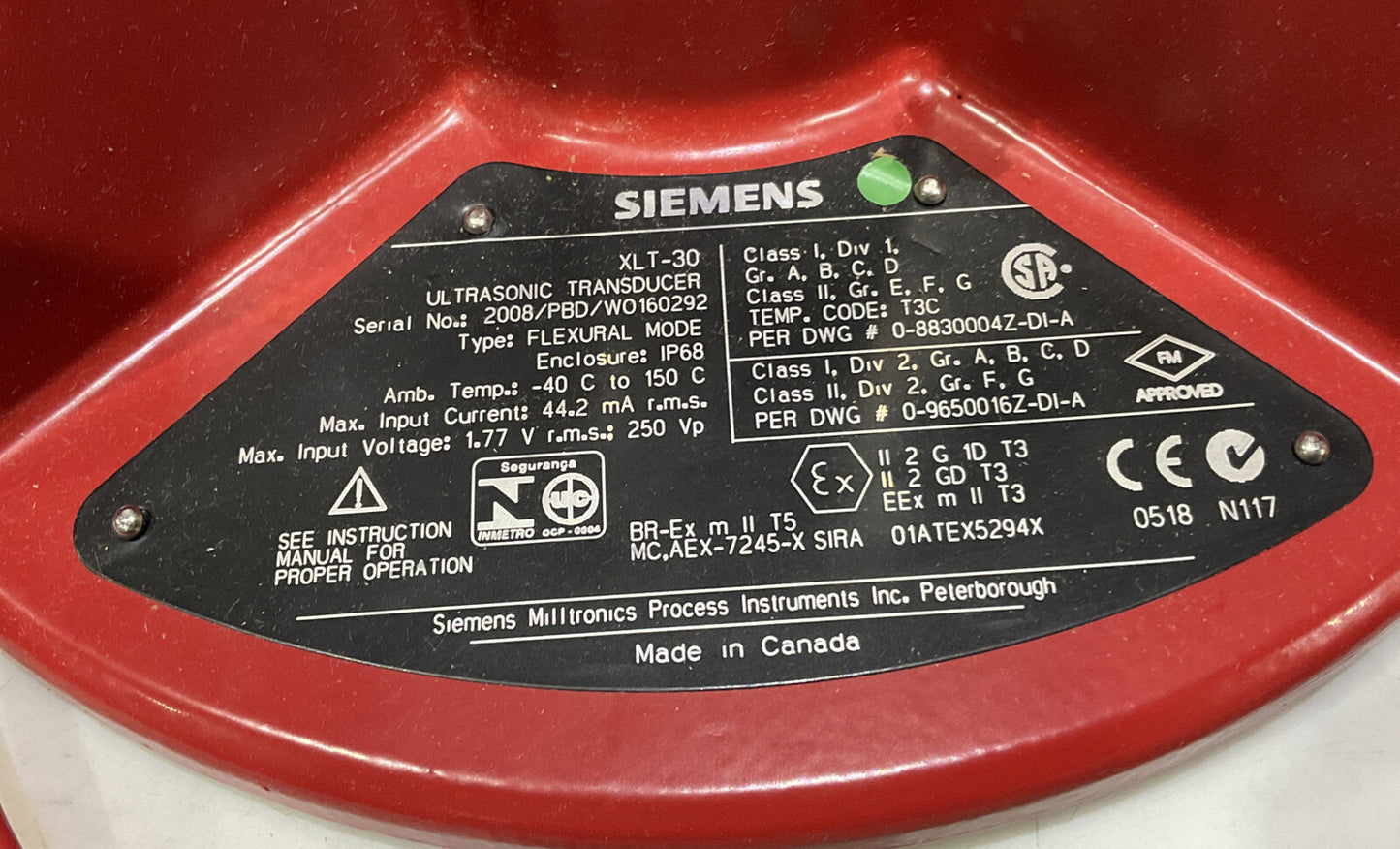 SIEMENS XLT-30 ULTRASONIC 7ML11412BE30 TRANSDUCER FLEXURAL 373