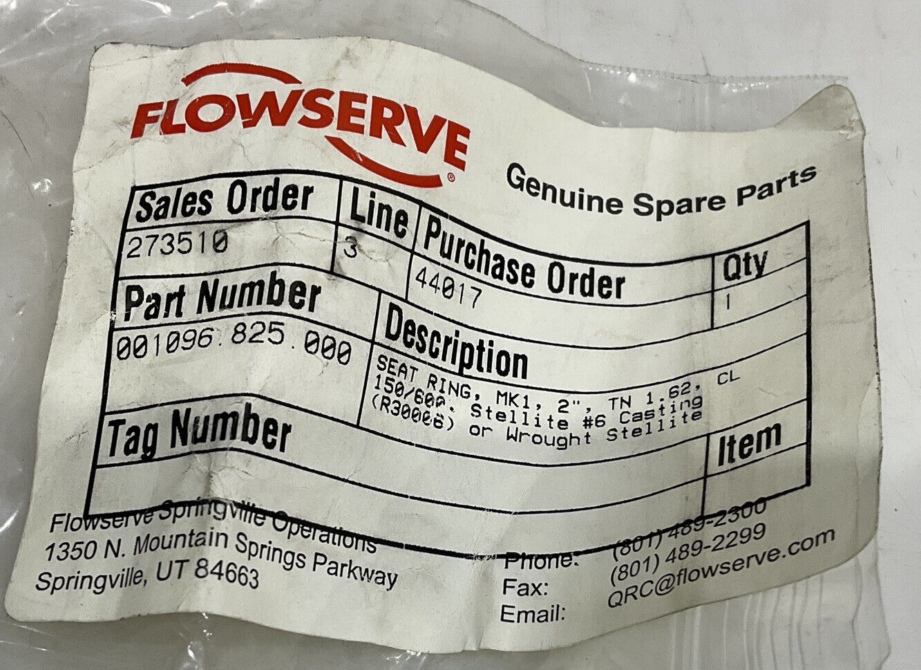 FLOWSERVE 001096.825.000 SEAT RING 2” 373