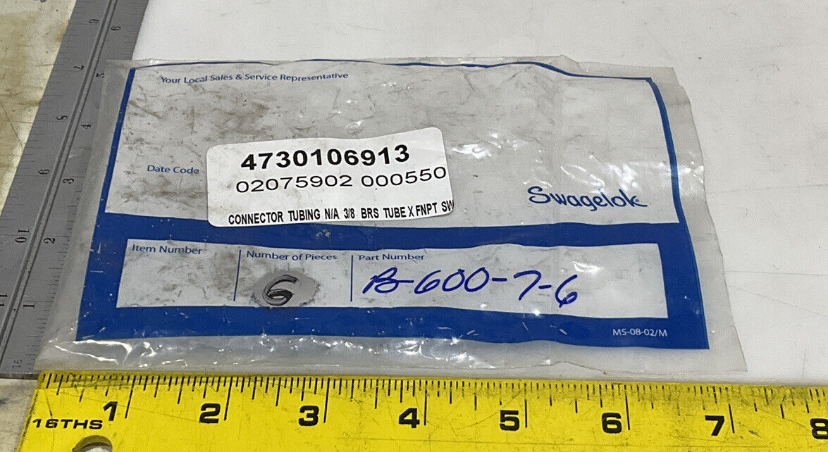 SWAGELOK B-600-7-6 TUBING CONNECTOR LOT OF 6 373