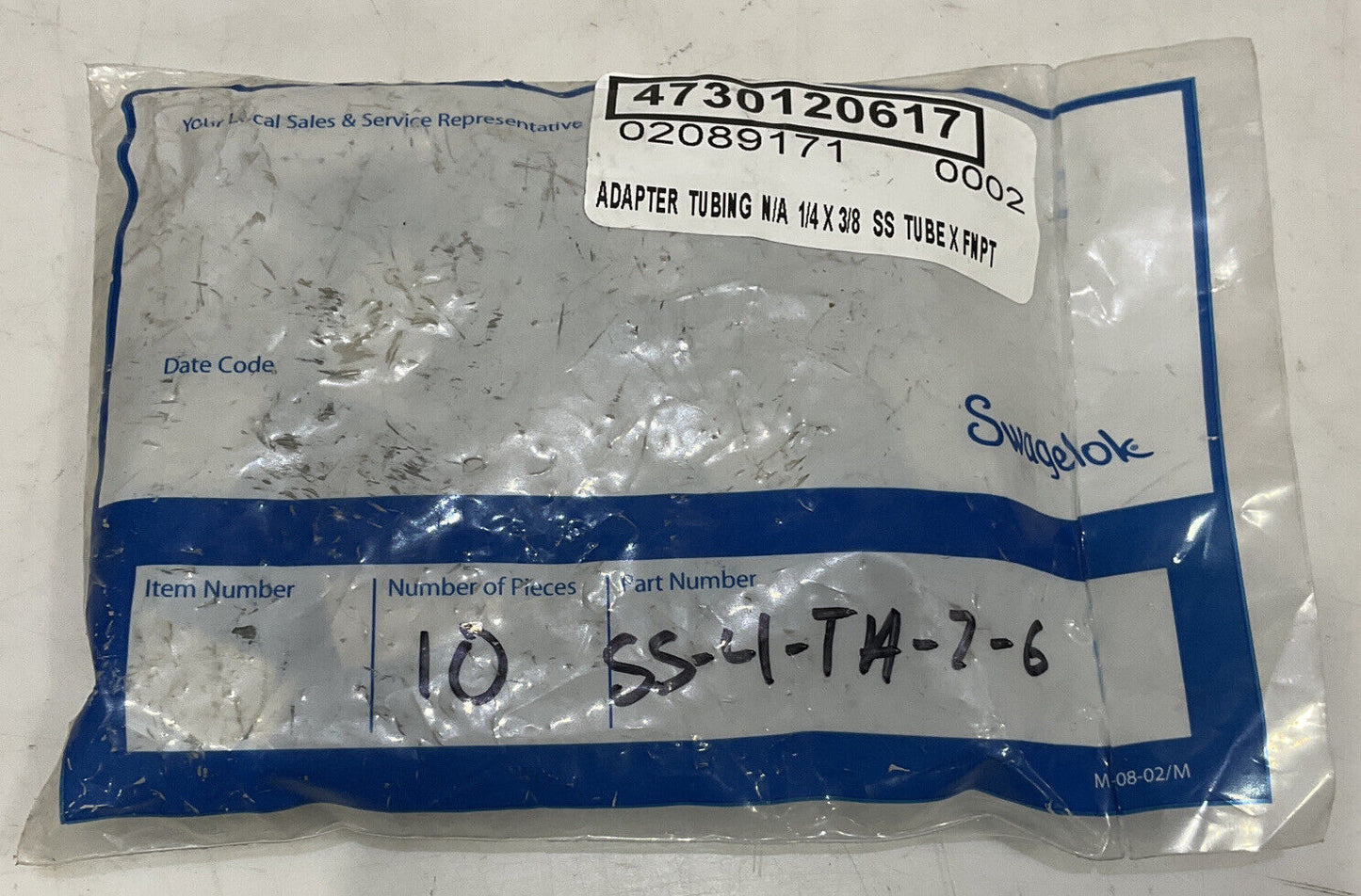 SWAGELOK SS-4-TA-7-6 TUBING ADAPTER LOT OF 10 373