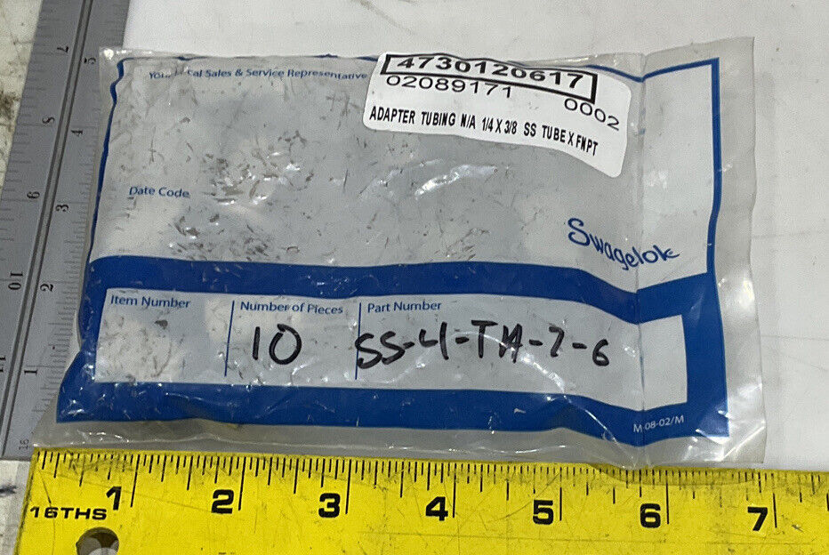 SWAGELOK SS-4-TA-7-6 TUBING ADAPTER LOT OF 10 373