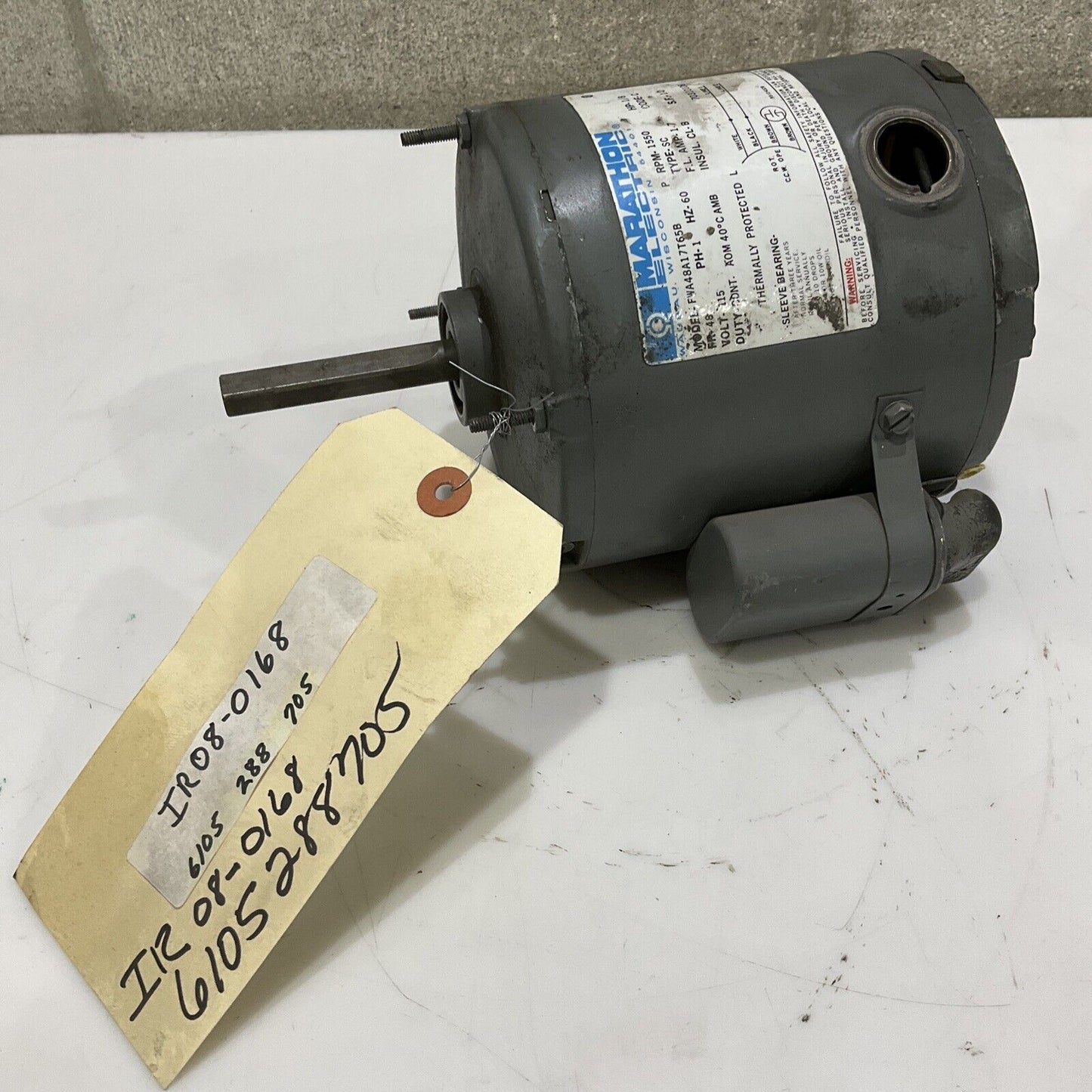 MARATHON ELECTRIC FWA48A17T65B MOTOR 1 PH 60 HZ 1550 RPM 115 VOLT 1/8 HP 373