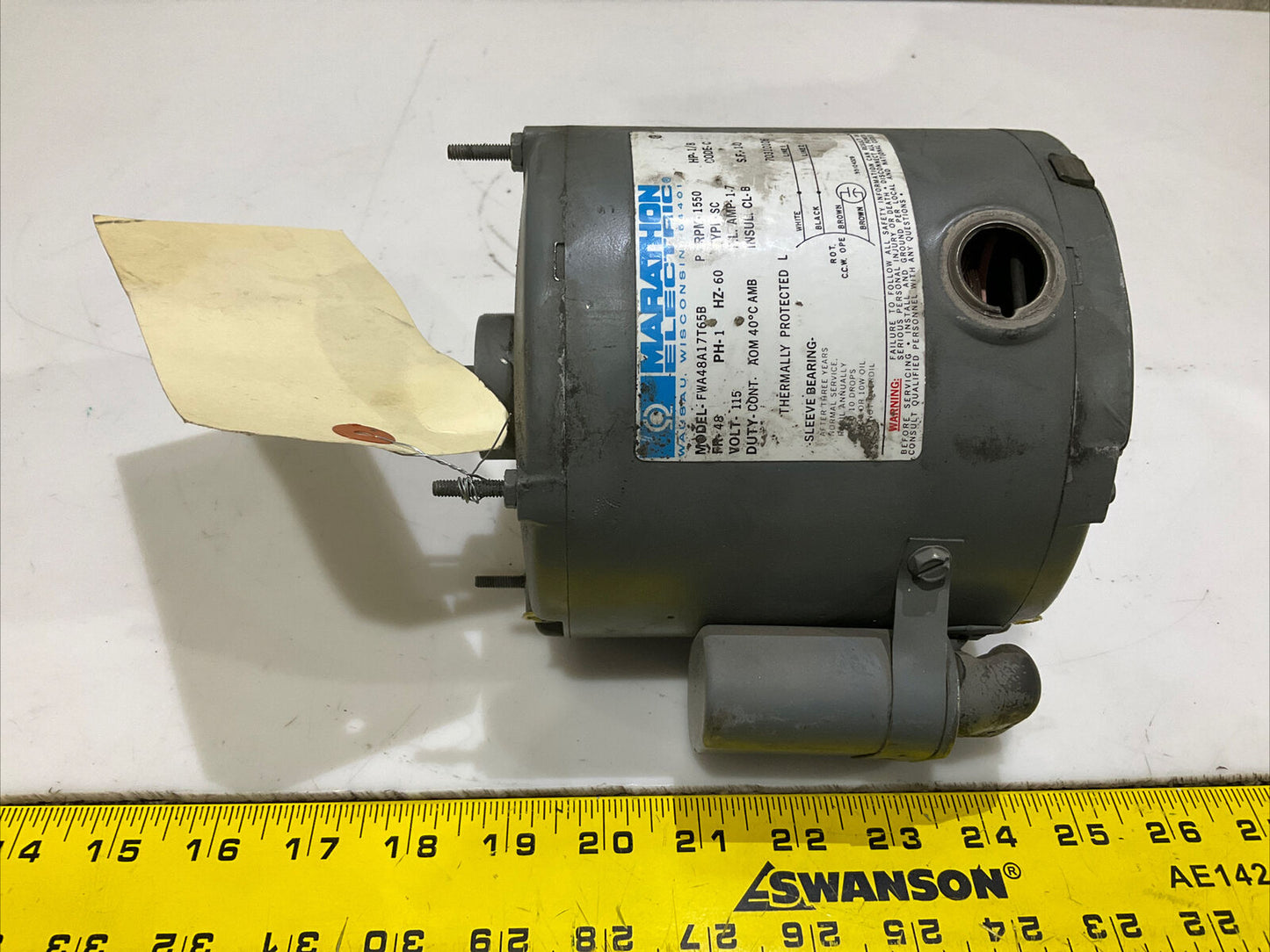 MARATHON ELECTRIC FWA48A17T65B MOTOR 1 PH 60 HZ 1550 RPM 115 VOLT 1/8 HP 373