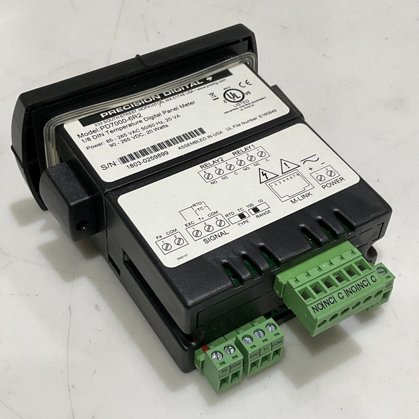 PRECISION DIGITAL PD7000-6R2 TEMPERATURE DIGITAL PANEL METER 85-265 VAC 373