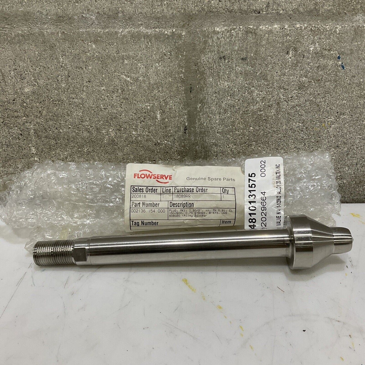 FLOWSERVE 002136.154.000 VLAVE PLUG MK1 1.50/2” CL 150/600 .75 STROKE B-473 373