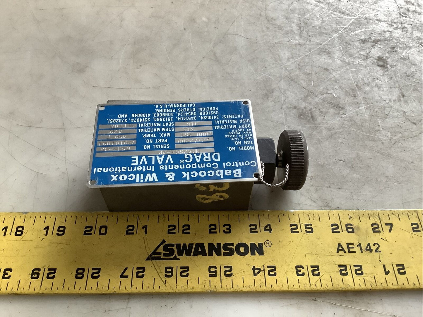 BABCOCK AND WILCOX MDA2504-4P DRAG VALVE 6000PSI 373
