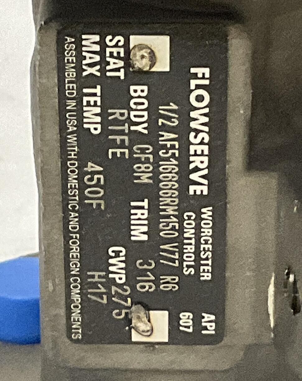 FLOWSERVE 1/2" AF516666RM150 V77 R6 CF8M RTFE BALL VALVE 373