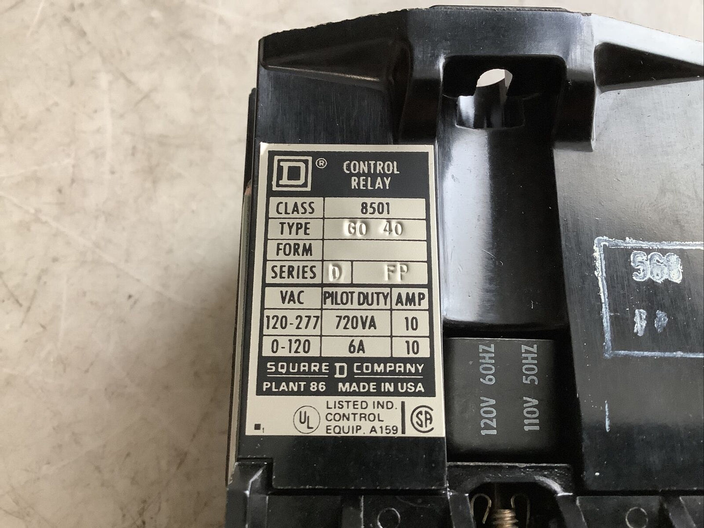 SQUARE D 8501 GO-40 AC CONTROL RELAY 4 NO 373