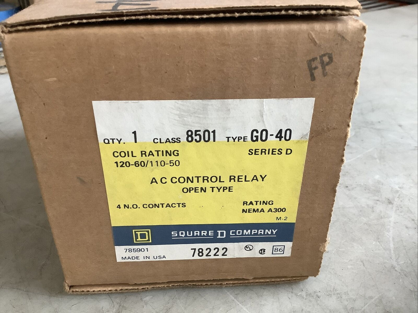 SQUARE D 8501 GO-40 AC CONTROL RELAY 4 NO 373