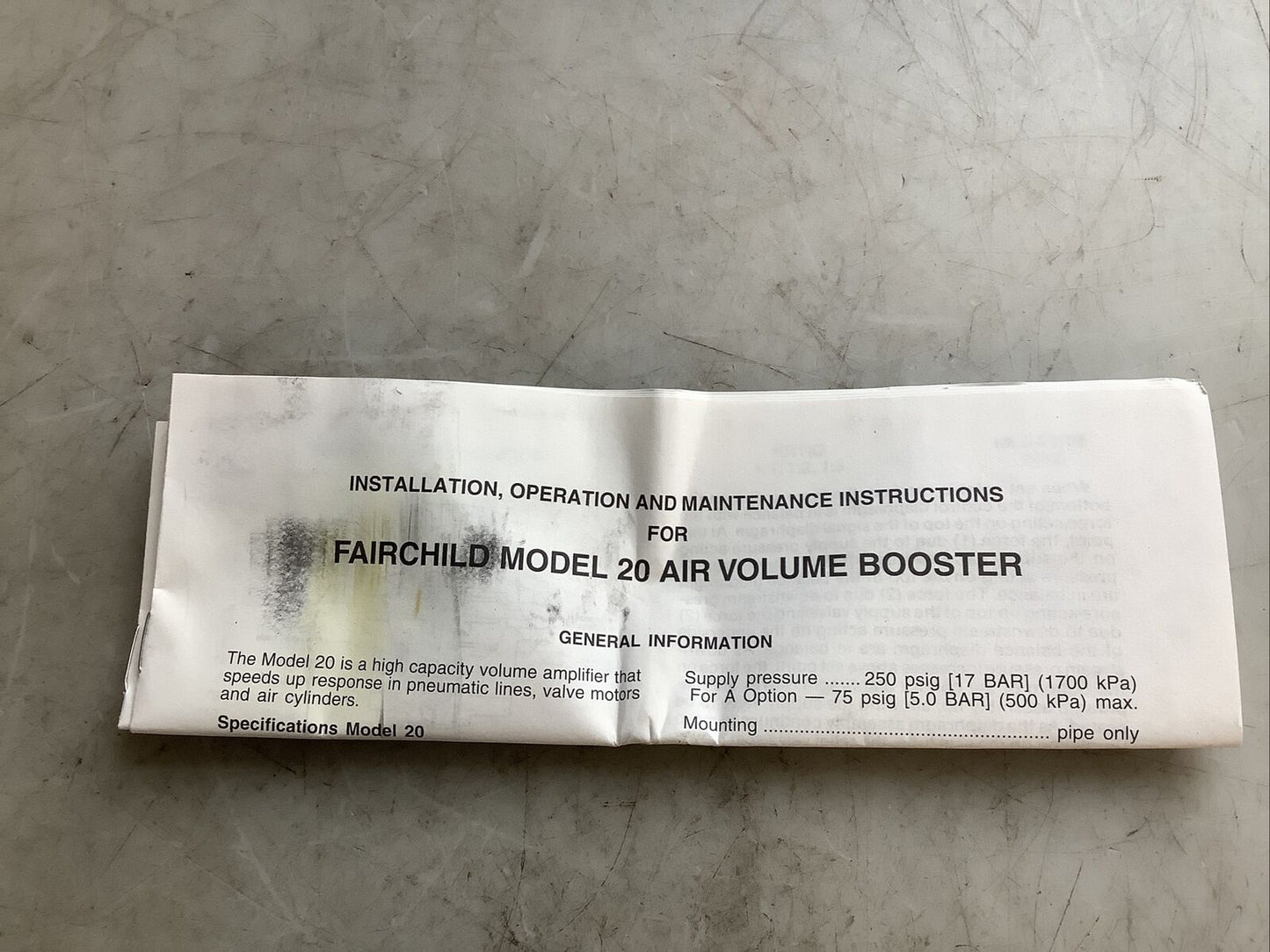 FAIRCHILD 207102 PNEUMATIC VOLUME BOOSTER 373