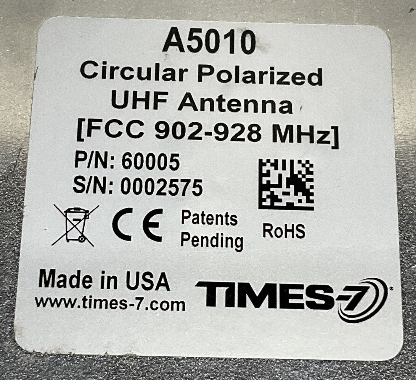 A5010 CIRCULAR POLARIZED 60005 UHF ANTENNA FCC 902-928 881