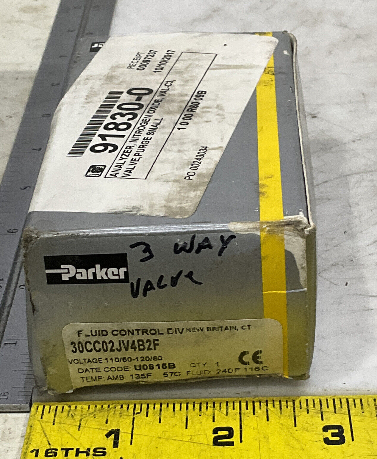 PARKER 30CC02JV4B2F FLUID CONTROL 3 Way Valve 97A8