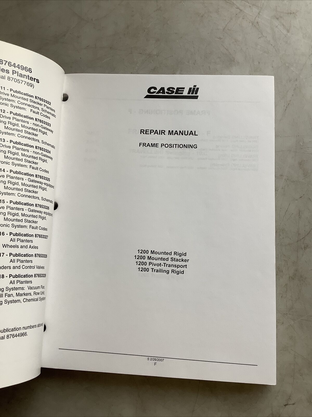 CASE IH 87653328 1200 AND EARLY RISER SERIES PLANTERS REPAIR MANUAL BOOK 17 B303