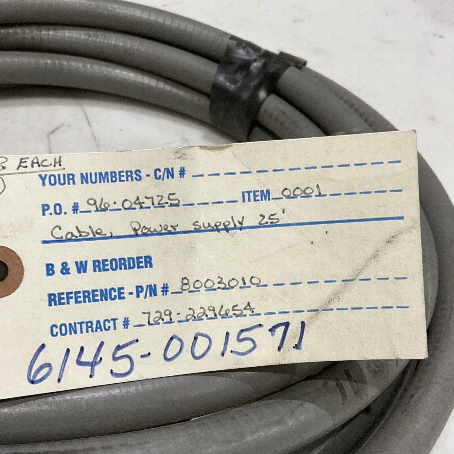 BABCOCK & WILCOX 8003010 POWER SUPPLY UNIT U-1 CABLE 3/8"X 25' 881