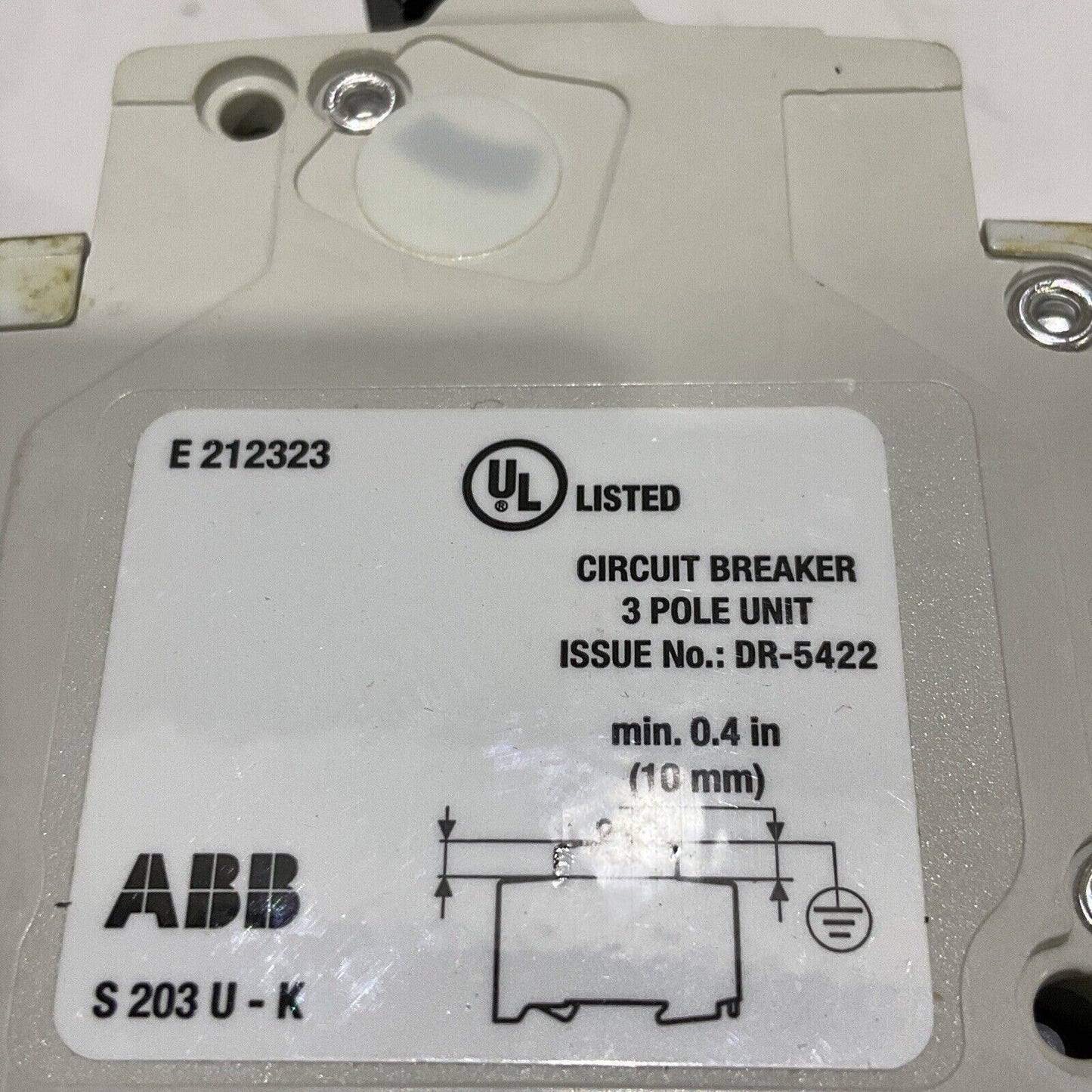 ABB S203U-K 10 A CIRCUIT BREAKER 3P 15A 50/60HZ 240V U3S