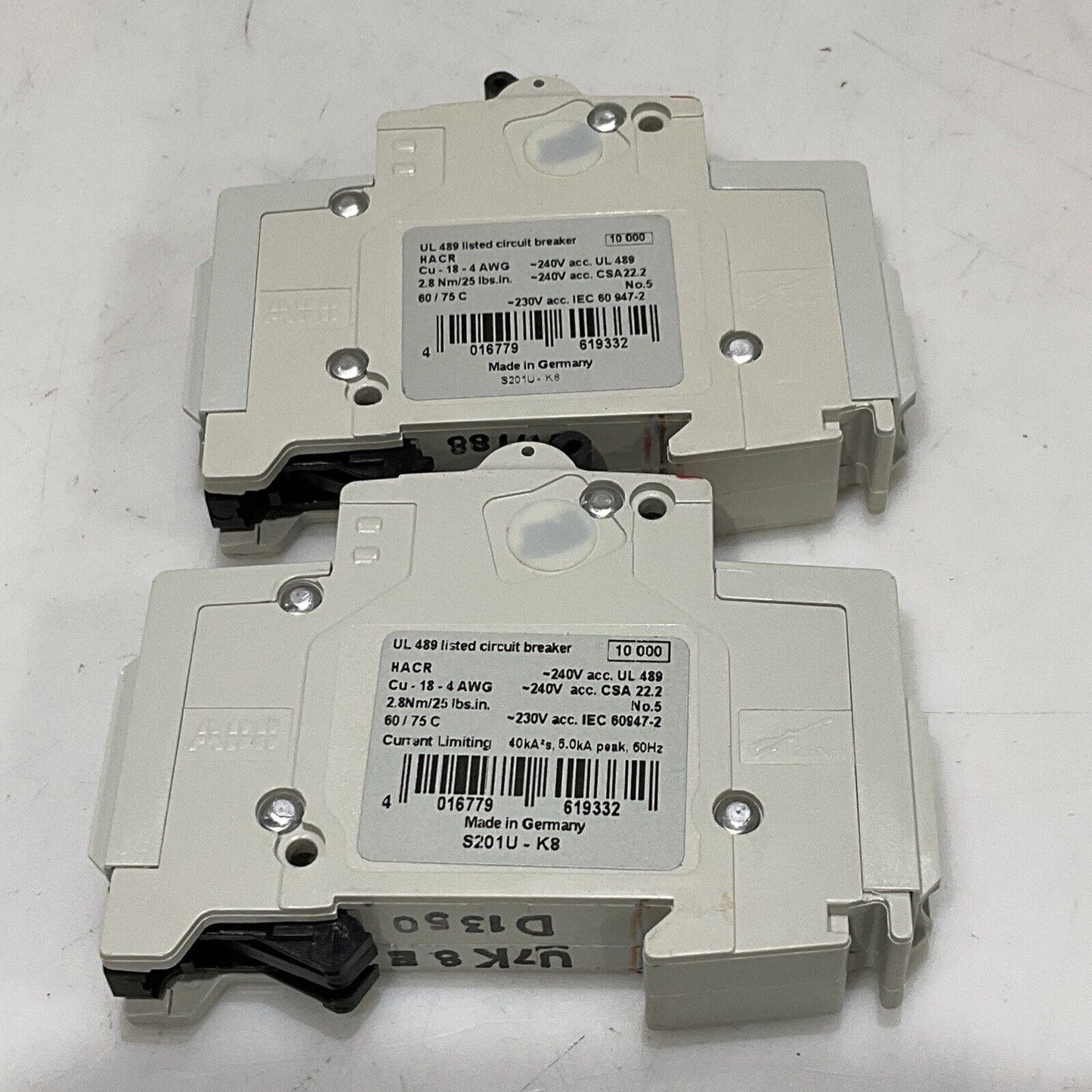 ABB S201U-K8 S 201 U K 8 A CIRCUIT BREAKER 240V 50/60HZ LOT OF 2 U3S