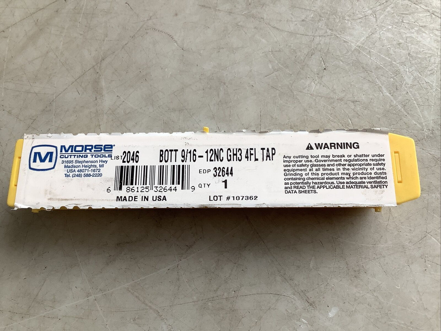 MORSE 32644 STRAIGHT FLUTE BOTTOMING TAP 9/16-12NC GH3 4FL 373 - LOT OF 2