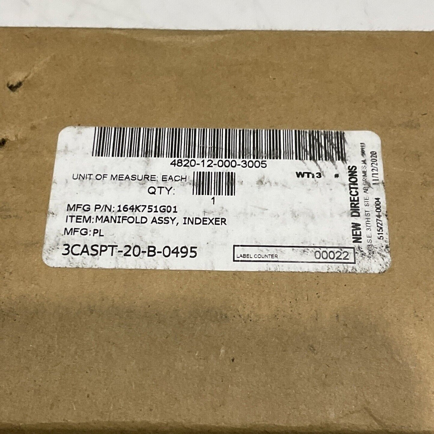 SMC VV5Q11-08C6FU0-NS-X50US 164K751G01 VALVE MANIFOLD INDEXER 8 STATION U3S